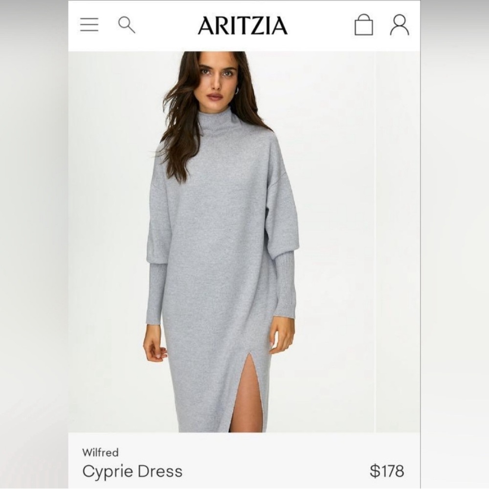Aritzia Wilfred XXS Light Gray Merino Wool Cyprie Sweater Dress - Picture 2 of 13